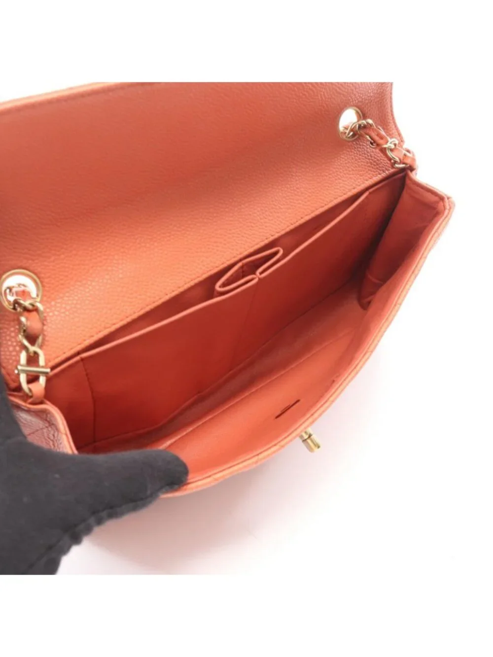 Chanel Shoulder Bag Quilted East Waist Orange Brown Caviar Leather Chain